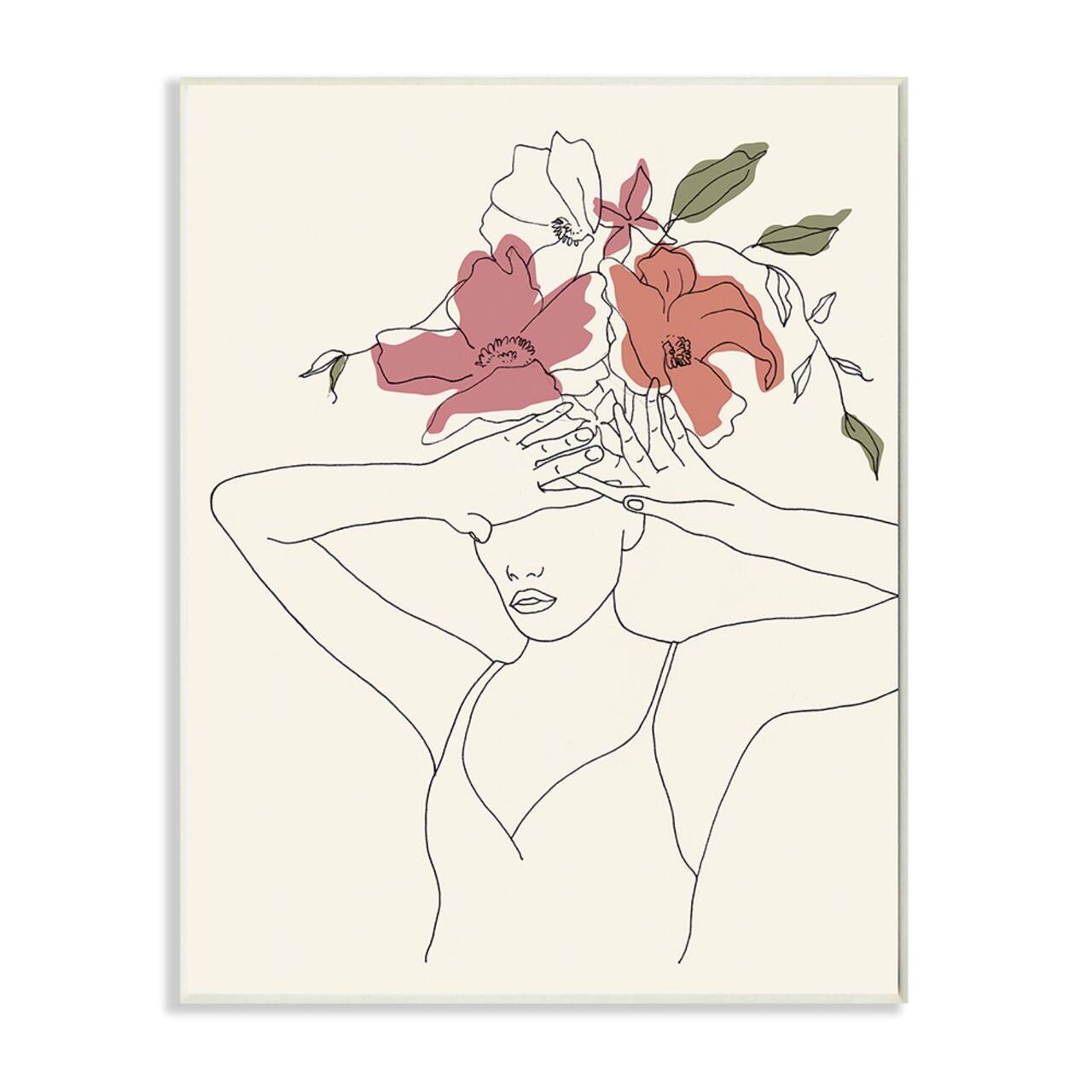 Stupell Industries Female Linework Pose Tropical Flower Sketch White Framed Wall Art